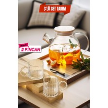 PremiumPort Cam Demlik ve Fincan Takımı 3'lü Set, 1000 ml ve 250 ml Boyutlarıyla