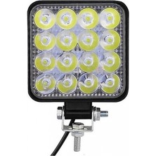 Almot TAS-L1005 16 LED Kare Off Road Sis Farı Çalışma Lambası Projektör 48W ( 10V - 80V ) Beyaz