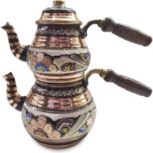 PremiumPort El Işi Ahşap Kulplu Mineli Bakır Çaydanlık, Şık ve Kullanışlı Tasarım