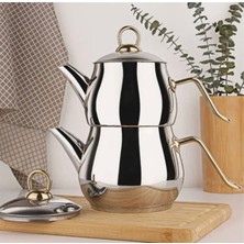 PremiumPort Ipeksaray Çelik Orta Boy Gold Saplı Şık Çaydanlık