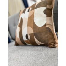 Nivemes Home Nıvemeshome Geometrik Bej-Kahve Desenli 45X45 Dolgulu Kırlent Kılıfı