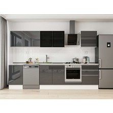 Alvinka 320X210 cm High Gloss Mutfak Dolabı M-E90S50S60-3 Antrasit - Mdf