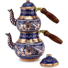 PremiumPort Mavi Gül Çiçekli Bakır Çaydanlık 1,4 Lt, Şık ve Dayanıklı Tasarım