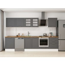 Alvinka 320X210 cm Klasik Mebran Mutfak Dolabı M-E80S60S60-3 Antrasit - Suntalam