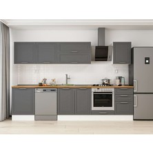 Alvinka 320X210 cm Klasik Mebran Mutfak Dolabı M-E90S60S50-2 Antrasit - Suntalam