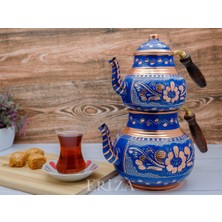 PremiumPort 2,85 Litre Işlemeli Ikili Kalaylı Bakır Çaydanlık ve Demlik Seti