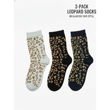 Beyteks 3'lü Dikişsiz Leopar Desenli Çorap