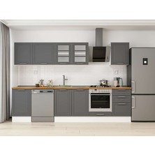 Alvinka 310X210 cm Klasik Mebran Mutfak Dolabı M-E90S50S50-3 Antrasit - Suntalam