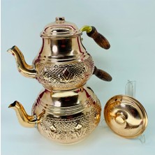 PremiumPort El Işçiliği Bakır Çaydanlık, Şık ve Zarif Desenli Demlik