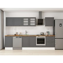 Alvinka 320X210 cm Klasik Mebran Mutfak Dolabı M-E90S50S60-3 Antrasit - Mdf