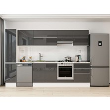 Alvinka 310X210 cm High Gloss Mutfak Dolabı MB-E90B40S60-1 Antrasit - Mdf