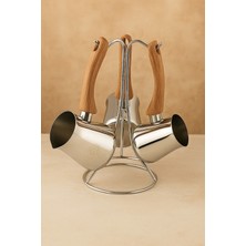 PremiumPort Paslanmaz Çelik 3'lü Cezve Seti, Standlı 4 Parça, Dayanıklı ve Şık