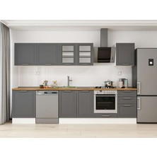 Alvinka 320X210 cm Klasik Mebran Mutfak Dolabı M-E90S60S50-3 Antrasit - Mdf
