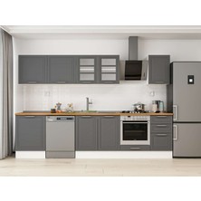 Alvinka 315X210 cm Klasik Mebran Mutfak Dolabı M-E90S60S45-3 Antrasit - Mdf