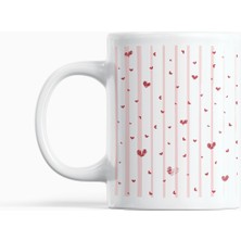 Nino Store Pembe Çizgili Kalp Desenli Porselen Kupa Bardak 300 ml – Minimal Romantik Kahve Çay Kupası