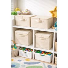 Luxway Home 2 Adet Kapaklı Kutu Krem ve 2 Adet Destekli Hurç Krem Seti Şık Tasarımlı Yüklük ve Baza Içi Organizer