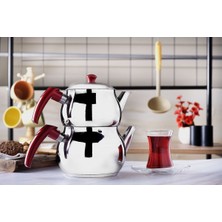 PremiumPort Paslanmaz Çelik Çaydanlık Takımı, Kırmızı, Midi Boy, Şık ve Dayanıklı