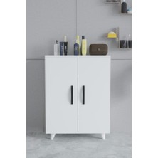 Kzy Mobilya Güney 4 Raflı 2 Kapaklı Banyo Dolabı Havlu Dolabı  Beyaz