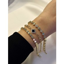 Yeknova Xuping 14K Gold Renginde Kuyumcu Işçiliği Su Yolu Zirkon Taşlı Yonca Model Kararmaz Kadın Bileklik