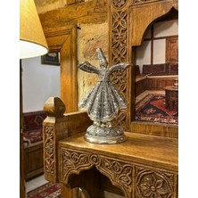 Sufi Tesbih Esans Ve Hediyelik Gümüş Renk Işlemeli Semazen Biblo - Dekoratif Mevlana Figürü - Ofis ve Ev Için Hediyelik Süs