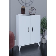 Kzy Mobilya Güney 4 Raflı 2 Kapaklı Ayakkabılık Çok Amaçlı Dolap Ayakkabı Dolabı Beyaz