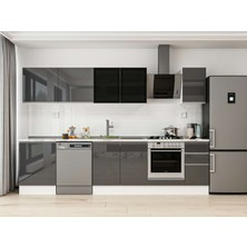 Alvinka 310X210 cm High Gloss Mutfak Dolabı M-E90S60S40-3 Antrasit - Mdf