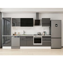 Alvinka 320X210 cm High Gloss Mutfak Dolabı MB-E80B60S60-3 Antrasit - Mdf