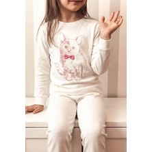 Cigit Kedi Baskılı Pijama Takım 2-8 Yaş Ekru