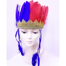 Ett Bordo Mavi Renk Tüylü Kızılderili Başlığı | Taraftar Başlığı