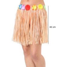 Ett Yetişkin ve Çocuk Uyumlu Saman Renk Püsküllü Hawaii Luau Hula Etek 40