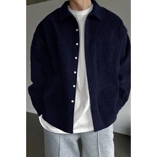 Genius Store Erkek Gömlek Fitilli Kadife Oversize Gömlek Yaka Cepli Uzun Kollu Ceket Gömlek
