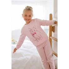 Cigit Kedi Baskılı Pijama Takım 2-8 Yaş Pudra Pembe