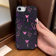 Ucuc iPhone 7/8/se 2020 2022 Uyumlu Siyah Deri Dokulu Silikon Kamerayı Korur Şok Emici Kelebek Kılıf