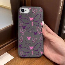 Ucuc iPhone 7/8/se 2020 2022 Uyumlu Gri Deri Dokulu Silikon Kamerayı Korur Şok Emici Kelebek Kılıf