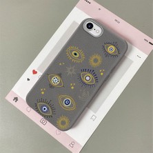 Ucuc iPhone 7/8/se 2020 2022 Uyumlu Gri Deri Dokulu Silikon Kamerayı Korur Şok Emici Nazar Boncuğu Kılıf