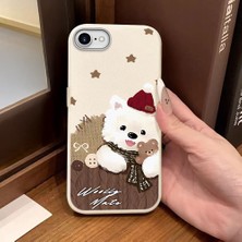 Ucuc iPhone 7/8/se 2020 2022 Uyumlu Beyaz Deri Dokulu Silikon Kamerayı Korur Şok Emici Sevimli Köpek Deseni Kılıf