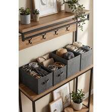 Luxway Home 2 Adet Kapaklı Kutu Antrasit ve 2 Adet Destekli Hurç Antrasit Modern Tasarım Büyük Boy Saklama Seti