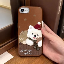 Ucuc iPhone 7/8/se 2020 2022 Uyumlu Kahverengi Deri Dokulu Silikon Kamerayı Korur Şok Emici Sevimli Köpek Deseni Kılıf
