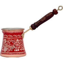 PremiumPort El Yapımı Bakır Kahve Cezvesi, Ahşap Saplı, Desenli, Şık Tasarım
