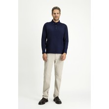 Kiğılı Polo Yaka Regular Fit Çizgili Pamuk Sweatshirt