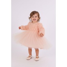 Kidello Rosalia Pudra 3 Boyutlu Güllü Kız Bebek Doğum Günü Parti Elbisesi Uzun Kol Aylık