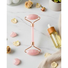 Doğal Pembe Kuvars Çift Taraflı Yüz Masaj Rollerı - ve Sıkılaştırıcı Bakım Taşı