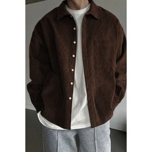 Genius Store Erkek Gömlek Fitilli Kadife Oversize Gömlek Yaka Cepli Uzun Kollu Ceket Gömlek