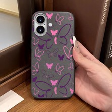Ucuc iPhone 16 Uyumlu Gri Deri Dokulu Silikon Kamerayı Korur Şok Emici Kelebek Kılıf