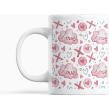 Nino Store Love Yazılı Porselen Kupa Bardak 300 ml – Romantik Kalp Desenli Kahve Çay Kupası
