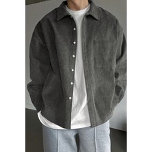 Genius Store Erkek Gömlek Fitilli Kadife Oversize Gömlek Yaka Cepli Uzun Kollu Ceket Gömlek