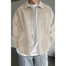 Genius Store Erkek Gömlek Fitilli Kadife Oversize Gömlek Yaka Cepli Uzun Kollu Ceket Gömlek