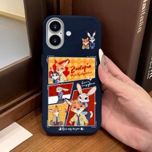 Ucuc iPhone 16 Uyumlu Mavi Deri Dokulu Silikon Kamerayı Korur Şok Emici Kılıf