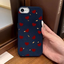 Ucuc iPhone 7/8/se 2020 2022 Uyumlu Mavi Deri Dokulu Silikon Kamerayı Korur Şok Emici Kılıf Kalp Deseni