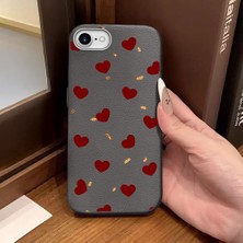 Ucuc iPhone 7/8/se 2020 2022 Uyumlu Gri Deri Dokulu Silikon Kamerayı Korur Şok Emici Kılıf Kalp Deseni